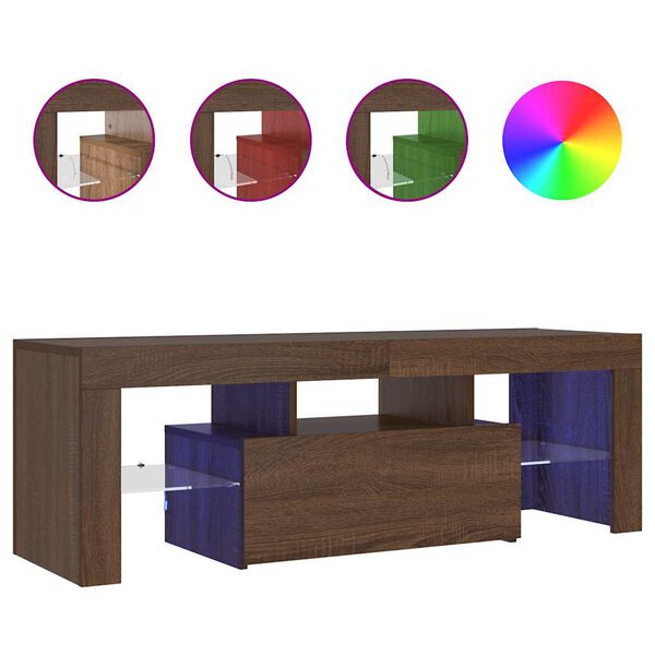 vidaXL Szafka pod TV z oświetleniem LED, brązowy dąb, 120x35x40 cm