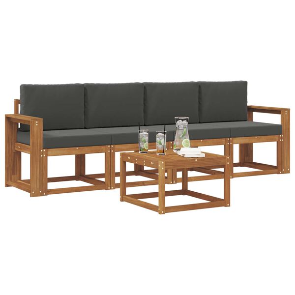 vidaXL Zestaw sof na zewnątrz z poduszką 5 pcs Naturalny i Antracytowy