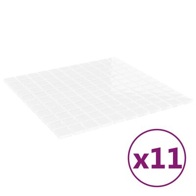 vidaXL Płytki mozaikowe, 11 szt., białe, 30x30 cm, szkło