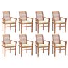 vidaXL Krzesła stołowe z kremowymi poduszkami, 8 szt., drewno tekowe