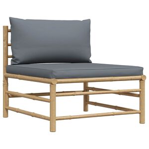 vidaXL Środkowa sofa ogrodowa z ciemnoszarymi poduszkami, bambusowa