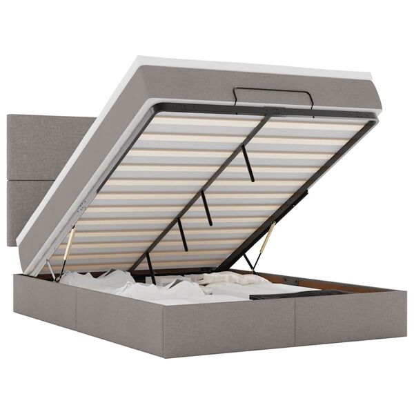 vidaXL Rama łóżka otomana z materacem, taupe, 140x200 cm, tkanina
