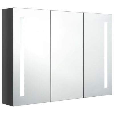 vidaXL Szafka łazienkowa z lustrem i LED, 89x14x62 cm, lśniąca szarość