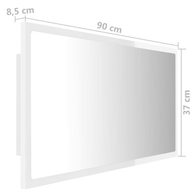 vidaXL Lustro łazienkowe LED, wysoki połysk, białe, 90x8,5x37cm, akryl