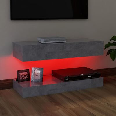 vidaXL Szafka pod TV z oświetleniem LED, szarość betonu, 90x35 cm