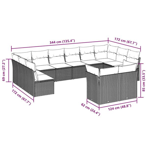 vidaXL 12-cz. zestaw mebli ogrodowych, z poduszkami, jasnoszary