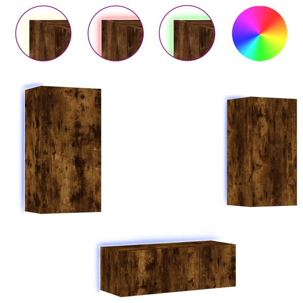 vidaXL 4-częściowy zestaw mebli TV z LED, przydymiony dąb