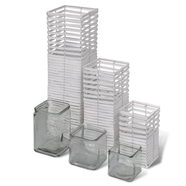 Zestaw 3 białych, ręcznie plecionych świecznik&oacute;w