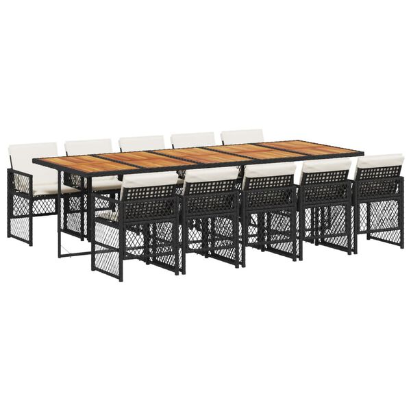 vidaXL 11-cz. zestaw mebli do ogrodu, z poduszkami, czarny rattan PE