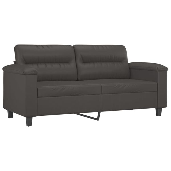 vidaXL 2-osobowa sofa z poduszkami, szara, 140 cm, sztuczna sk&oacute;ra