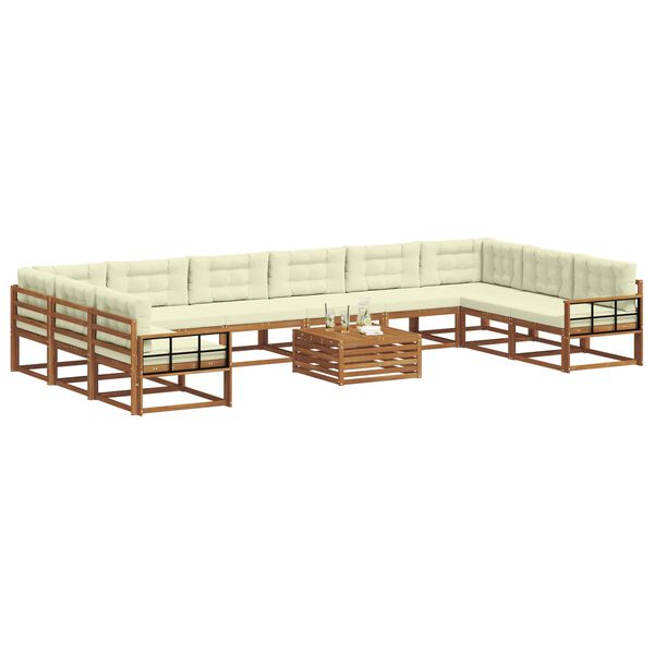 vidaXL Zestaw sof na zewnątrz z poduszką 11 pcs Naturalny i Kremowy