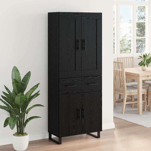 vidaXL Highboard Czarny Dąb 69,5 x 34 x 180 cm Materiał drewnopochodny