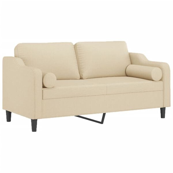 vidaXL 2-osobowa sofa z poduszkami, kremowa, 140 cm, tkanina