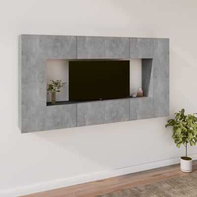 vidaXL 8-częściowy zestaw szafek telewizyjnych, szarość betonu