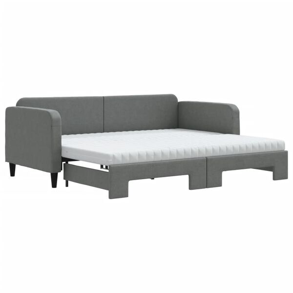 vidaXL Sofa rozsuwana z materacami, ciemnoszara, 90x190 cm, tkanina