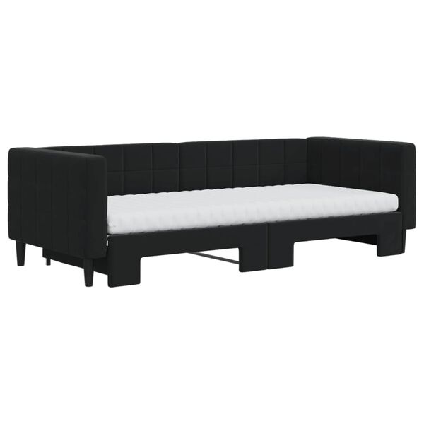 vidaXL Sofa rozsuwana z materacami, czarna, 90x200 cm, aksamit
