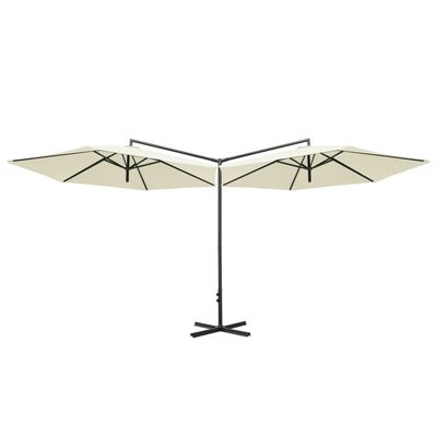 vidaXL Podwójny parasol na stalowym słupku, piaskowy, 600 cm