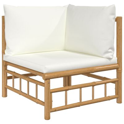 vidaXL 9-cz. zestaw mebli do ogrodu, kremowe poduszki, bambus