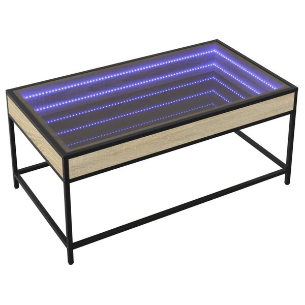 vidaXL Stolik kawowy z LED Infinity, dąb sonoma, 90x50x41 cm