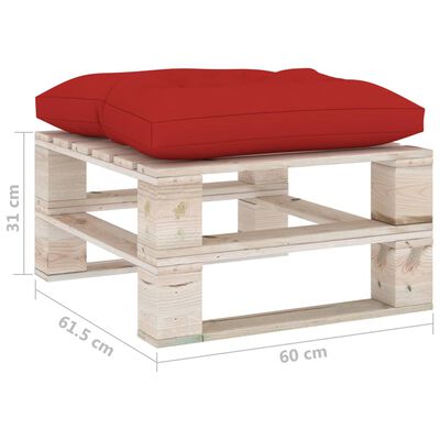 vidaXL Ogrodowy stołek z palet z czerwoną poduszką, drewno sosnowe