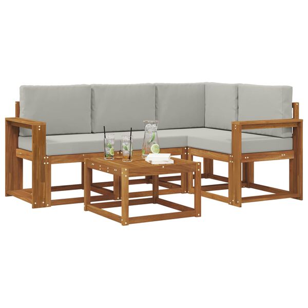 vidaXL Zestaw sof na zewnątrz z poduszką 5 pcs Naturalny i Jasny Szary