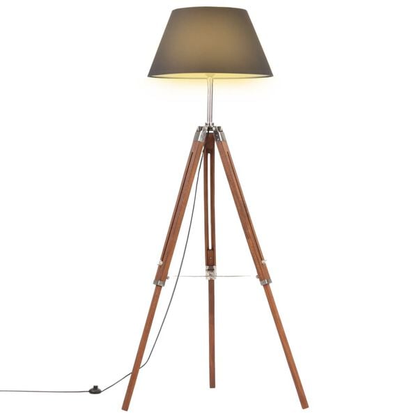 vidaXL Lampa podłogowa na trójnogu, brązowo-czarna, tek, 141 cm