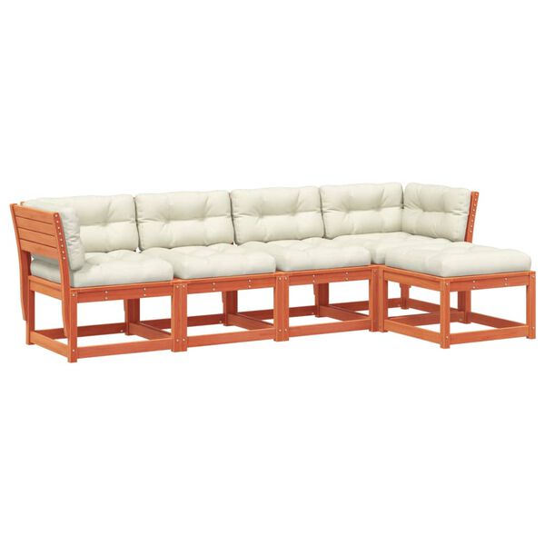 vidaXL 5-cz. zestaw mebli ogrodowych z poduszkami, woskowy brąz, sosna