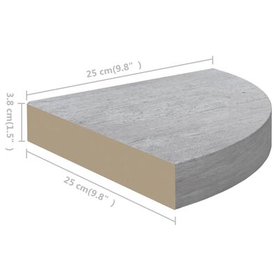 vidaXL Narożne półki ścienne, 2 szt., szarość betonu, 25x25x3,8 cm MDF