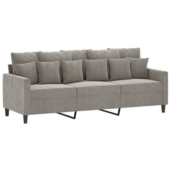 vidaXL Sofa 3-osobowa, jasnoszara, 180 cm, tapicerowana aksamitem