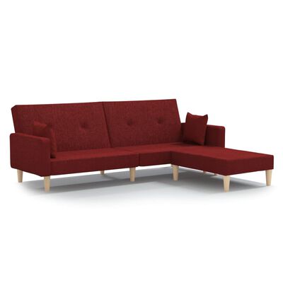 vidaXL 2-os. kanapa z podnóżkiem, winna czerwień, tapicerowana tkaniną