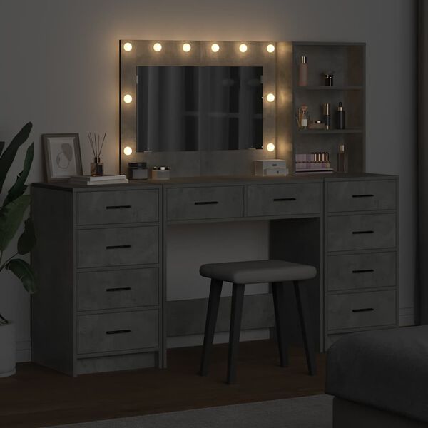 vidaXL Toaletka z p&oacute;łką 3 pcs Betonowy szary Materiał drewnopochodny