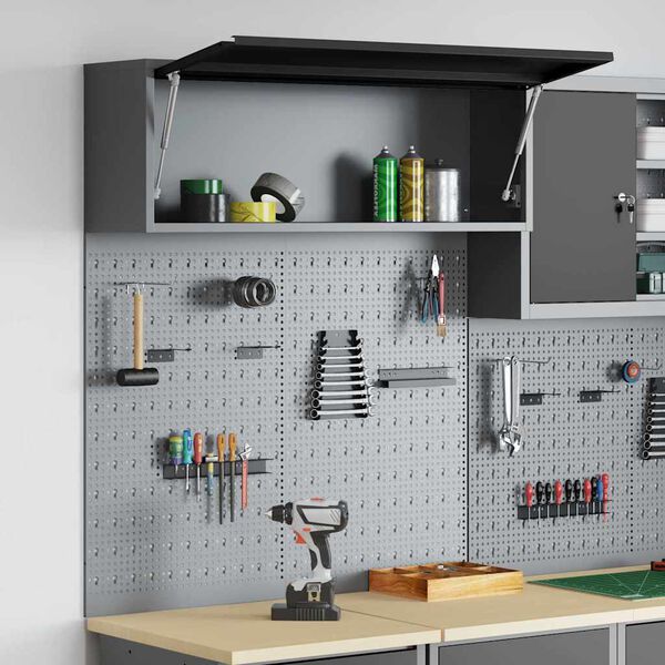 vidaXL Zestaw Szafki Narzędziowej i Pegboard z półką 3 pcs Czarny