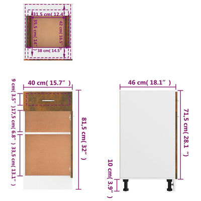 vidaXL Dolna szafka z szufladą, przydymiony dąb, 40x46x81,5 cm