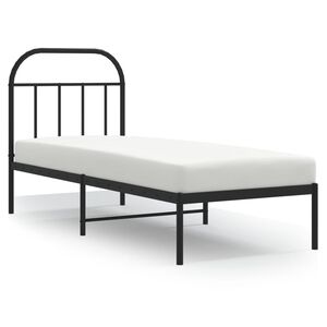 vidaXL Metalowa rama ł&oacute;żka z wezgłowiem, czarna, 75x190 cm