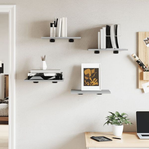 vidaXL Półki ścienne, 4 szt., szary dąb sonoma, 40x30x1,5 cm