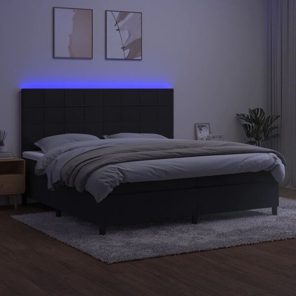 vidaXL Ł&oacute;żko kontynentalne z materacem i LED, czarny aksamit 200x200cm