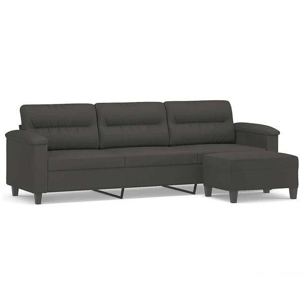 vidaXL 3-os. sofa z podn&oacute;żkiem, ciemnoszara, 210 cm, obita mikrofibrą