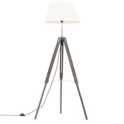 vidaXL Lampa podłogowa na trójnogu, szaro-biała, drewno tekowe, 141 cm