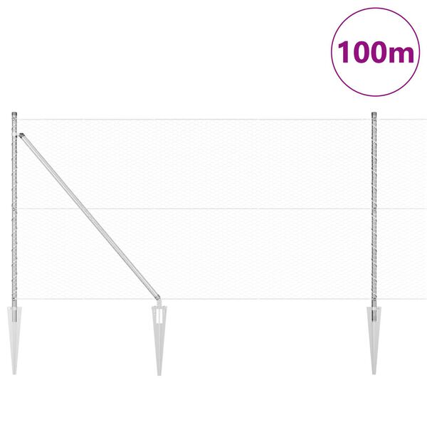 vidaXL Słupek ogrodzeniowy. Srebrny 100 x 1 m (siatka 25 mm) Stal