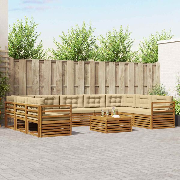 vidaXL Zestaw sof na zewnątrz z poduszką 10 pcs Naturalny i Beżowy