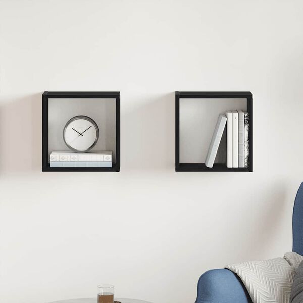 vidaXL Półki ścienne kostki, 2 szt., czarny dąb, 30x15x30 cm