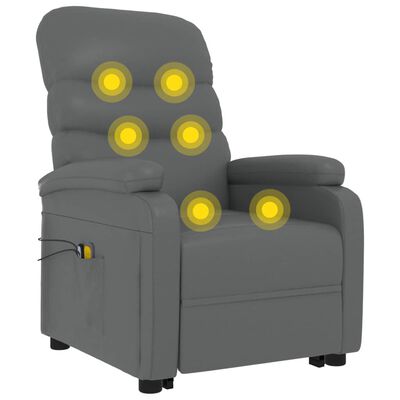 vidaXL Podnoszony fotel masujący, antracytowy, obity sztuczną skórą