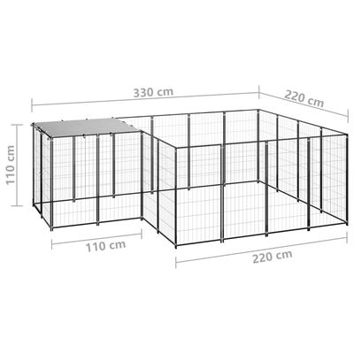 vidaXL Kojec dla psa, czarny, 6,05 m², stalowy