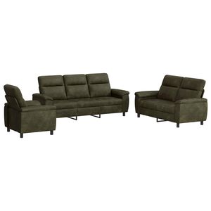 vidaXL Zestaw Sof 3 pcs Zielony wojskowy Sk&oacute;ra zamszowa
