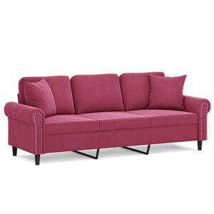 vidaXL 3-osobowa sofa z poduszkami, winna czerwień, 180 cm, aksamit