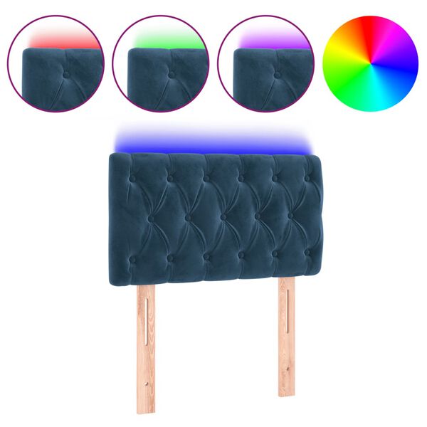 vidaXL Zagł&oacute;wek do ł&oacute;żka z LED, ciemnoniebieski 80x7x78/88 cm, aksamit