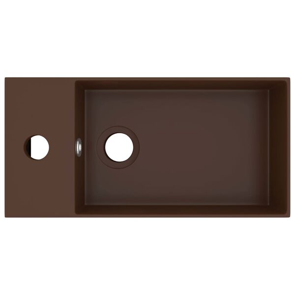 vidaXL Umywalka z otworem przelewowym, ceramika, ciemnobrązowa