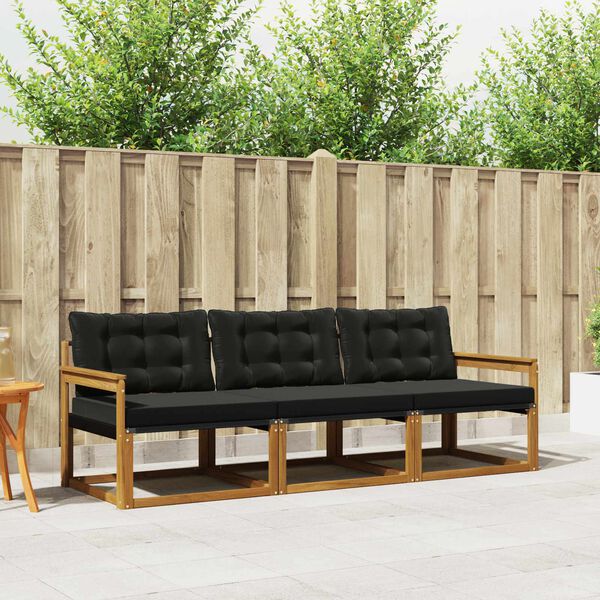 vidaXL Zestaw sof na zewnątrz z poduszką 3 pcs Naturalny i czarny