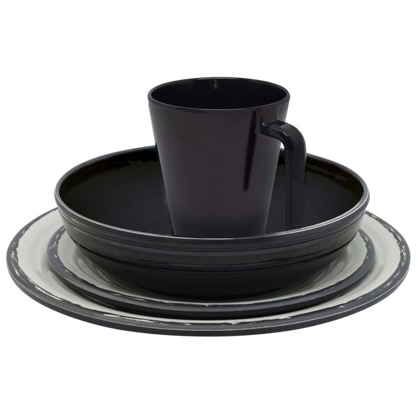 Eurotrail Zestaw naczyń Isla, 16 element&oacute;w, melamina, czarno-naturalny