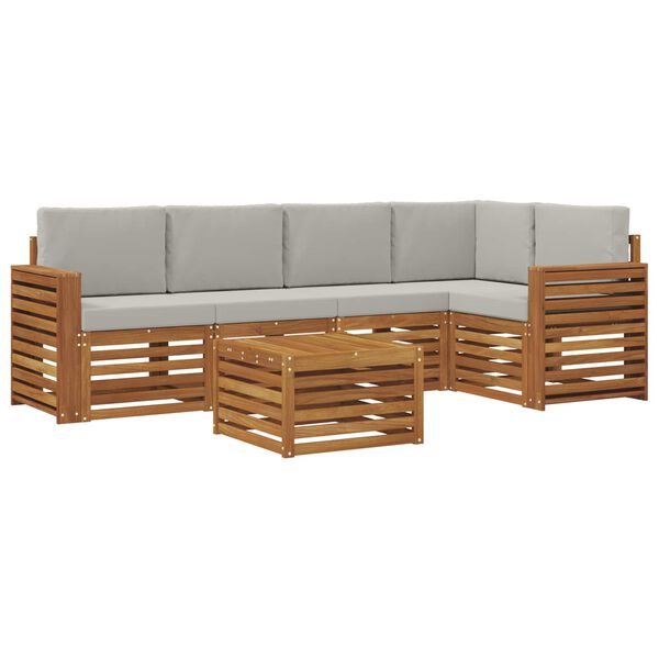 vidaXL Zestawy sof 6 pcs Naturalny i Jasny Szary Lite Drewno Akacji